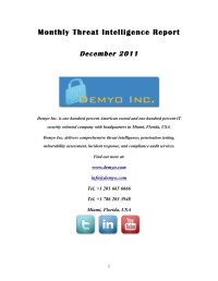 Demyo, Inc. — Monthly Threat Intelligence Report - Dec 2011