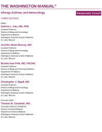 Andrew Kau;Jennifer Marie Monroy;Brooke Ivan Polk;Christopher J. Rigell; & Deena Gilland & Brooke Ivan Polk & Christopher J. Rigell & Thomas M. Ciesielski — The Washington Manual Allergy, Asthma, and Immunology