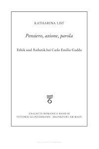 Katharina List — Pensiero, azione, parola. Ethik und Ästhetik bei Carlo Emilio Gadda