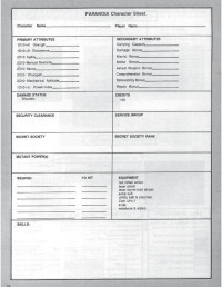 Allen Varney — Paranoia RPG: Character Sheet