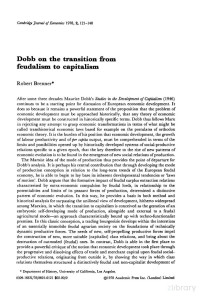 Dobb On The Transition From Feudalism To Capitalism — Dobb On The Transition From Feudalism To Capitalism