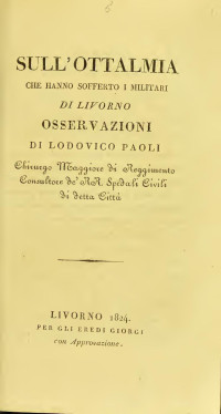 Paoli, Lodovico — Sull'ottalmia che hanno sofferto i militari di Livorno