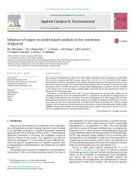 B.C. Miranda & R.J. Chimentão & J. Szanyi & A.H. Braga & J.B.O. Santos & F. Gispert-Guirado & J. Llorca & F. Medina — Influence of copper on nickel-based catalysts in the conversion of glycerol