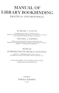 Coutts, Henry Thomas, 1881-1916 — Manual of library bookbinding practical and historical