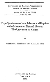 William Edward Duellman & Barbara Berg — Type specimens of amphibians and reptiles in the Museum of Natural History, the University of Kansas