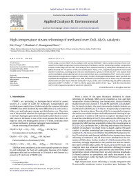 Mei Yang — High-temperature steam reforming of methanol over ZnOâ€“Al2O3 catalysts