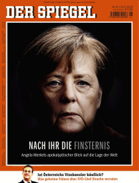 Copyright: SPIEGEL Verlag, Hamburg — Düsteres Porträtfoto von Angela Merkel