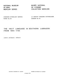 Louis-Jacques Dorais — Inuit language in southern Labrador from 1694-1785 / La langue inuit au Sud du Labrador de 1964 à 1785