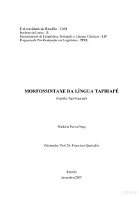 Walkiria Neiva Praça — Morfossintaxe da Língua Tapirapé