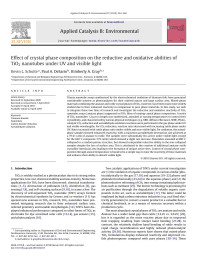 Kevin L. Schulte; Paul A. DeSario; Kimberly A. Gray — Effect of crystal phase composition on the reductive and oxidative abilities of TiO2 nanotubes under UV and visible light