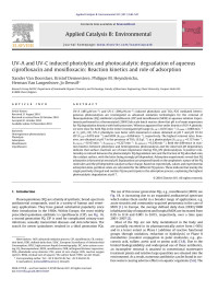 Xander Van Doorslaer — UV-A and UV-C induced photolytic and photocatalytic degradation of aqueous ciprofloxacin and moxifloxacin: Reaction kinetics and role of adsorption