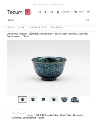 Tezumi — Japanese Teacup — 田中永嵩 Tanaka Eikō — Blue Yuteki Tenmoku Kiyomizu Senc