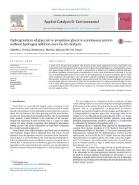 Isabelle C. Freitas & Robinson L. Manfro & Mariana M.V.M. Souza — Hydrogenolysis of glycerol to propylene glycol in continuous system without hydrogen addition over Cu-Ni catalysts