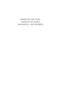 Ramelli, Ilaria; Konstan, David; — Hierocles the Stoic
