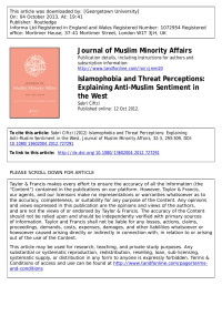 Ciftci — Islamophobia and Threat Perceptions; Explaining Anti-Muslim Sentiment in the West, J. Muslim Minority Affairs