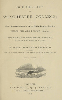 Robert Blachford Mansfield — School-life at Winchester College