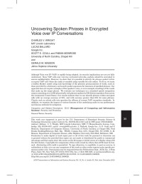 Charles V. Wright, Lucas Ballard, Scott E. Coull, Fabian Monrose, Gerald M. Masson — Uncovering Spoken Phrases in Encrypted Voice over IP Conversations