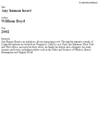 Boyd, William — Any Human Heart