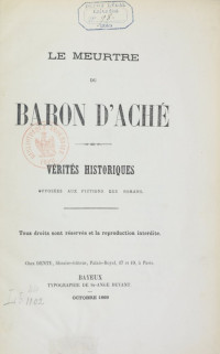 Histoire de France - Révolution 1789 — Le meurtre du baron d'Aché - Charles Le Sénécal