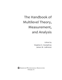 Humphrey, Stephen E.;LeBreton, James M.; — The Handbook of Multilevel Theory, Measurement, and Analysis