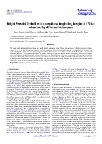 Spurný Pavel, Shrbený Lukáš, Borovička Jiří, Koten Pavel, Vojáček Vlastimil, Štork Rostislav — Bright Perseid fireball with exceptional beginning height of 170 km observed by different techniques