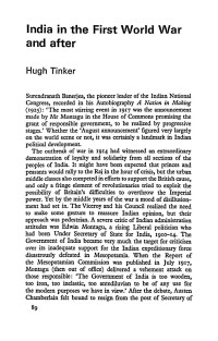 Hugh Tinker — India in the First World War and after