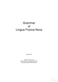 Unkown — Lingua Franca Nova, Grammar of