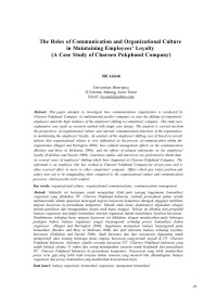 Siti Azizah  — The Roles of Communication and Organizational Culture in Maintaining Employees' Loyalty (A Case Study of Charoen Pokphand Company) 