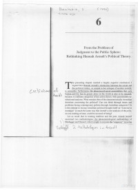 From The Problem Of Judgement To The Public Sphere [Rethinking Hannah Arendt's Political Theory] — From The Problem Of Judgement To The Public Sphere [Rethinking Hannah Arendt's Political Theory]