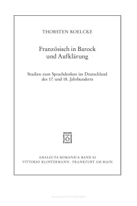 Thorsten Roelcke — Französisch in Barock und Aufklärung