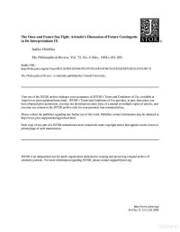 Jaakko Hintikka — Once And Future Sea Fight [Aristotle's Discussion Of Future Contingents In 'De Interpretatione IX']