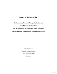 Shoemaker — Legacy of the Secret War; the Continuing Problem of Unexploded Ordnance in Laos