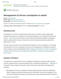 Arnold Ward — Management of Chronic Constipation in Adults (Uptodate 2022)