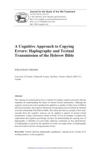 Jonathan Vroom — A Cognitive Approach to Copying Errors: Haplography and Textual Transmission of the Hebrew Bible