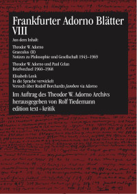 Theodor W. Adorno Archiv — Frankfurter Adorno Blätter VIII