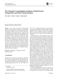 M. B. Tahir — Wet Chemical Co-precipitation Synthesis of Nickel Ferrite Nanoparticles and Their Characterization