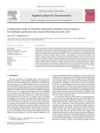 Xun Hu — Comparative study of alumina-supported transition metal catalysts for hydrogen generation by steam reforming of acetic acid