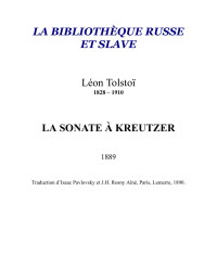Tolstoï — La Sonate à Kreutzer