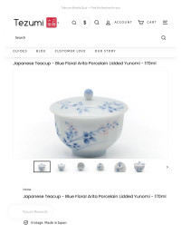 Tezumi — Japanese Teacup — Blue Floral Arita Porcelain Lidded Yunomi — 170ml