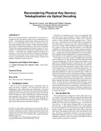 Unknown — Reconsidering Physical Key Secrecy: Teleduplication via Optical Decoding