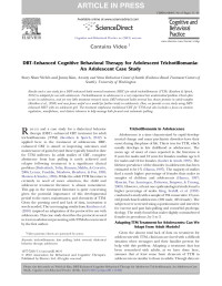 Stacy Shaw Welch & Junny Kim — DBT-Enhanced Cognitive Behavioral Therapy for Adolescent Trichotillomania: An Adolescent Case Study