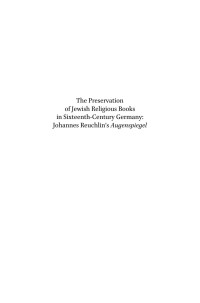O'Callaghan, Daniel; — The Preservation of Jewish Religious Books in Sixteenth-Century Germany
