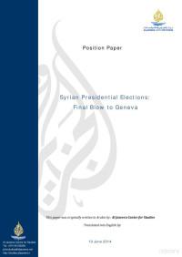 AlJazeera Center for Studies — Syrian Presidential Elections; Final Blow to Geneva