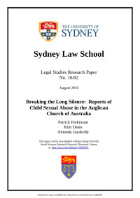 Faculty of Law — REPORTING CASES OF CHILD SEXUAL ABUSE IN THE ANGLICAN CHURCH OF AUSTRALIA