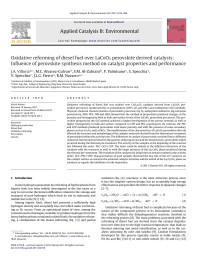 J.A. Villoria — Oxidative reforming of diesel fuel over LaCoO3 perovskite derived catalysts: Influence of perovskite synthesis method on catalyst properties and performance