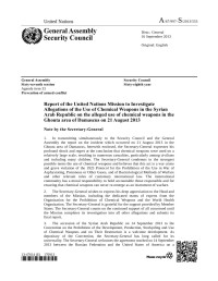 United Nations — Security Council - Report of the UN Mission to Investigate Allegations of the Use of Chemical Weapons in the Syrian Arab Republic...