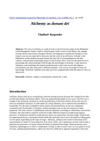 Vladimir Karpenko — Alchemy as donum dei [International Journal for Philosophy of Chemistry, Vol. 4 (1998), No. 1, pp. 63-80]