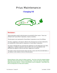 john1701a — Prius Maintenance - Changing Oil