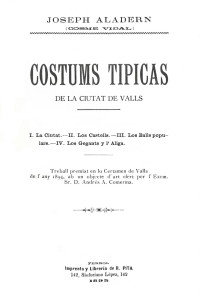 Josep Aladern — Costums típicas de la ciutat de Valls