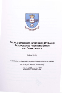 Andrew Davies [Davies, Andrew] — Double Standards in the Book of Isaiah: Re-Evaluating Prophetic Ethics and Divine Justice